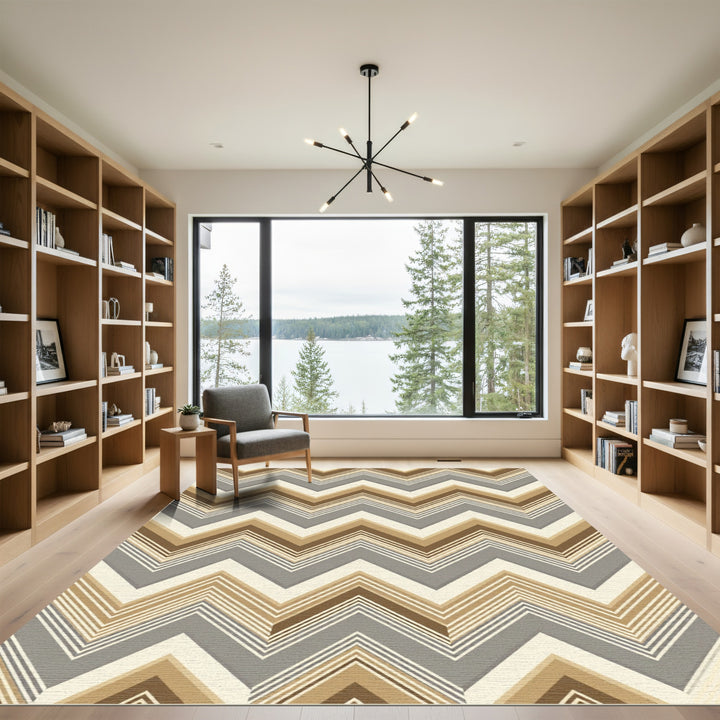 Neutral Earthy Chevron Zigzag Rug
