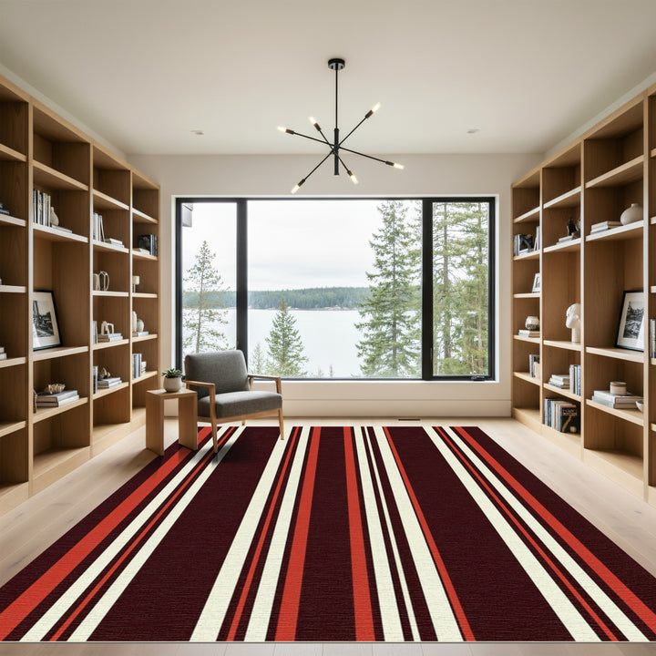 Dark Red Cream Orange Stripe Rug