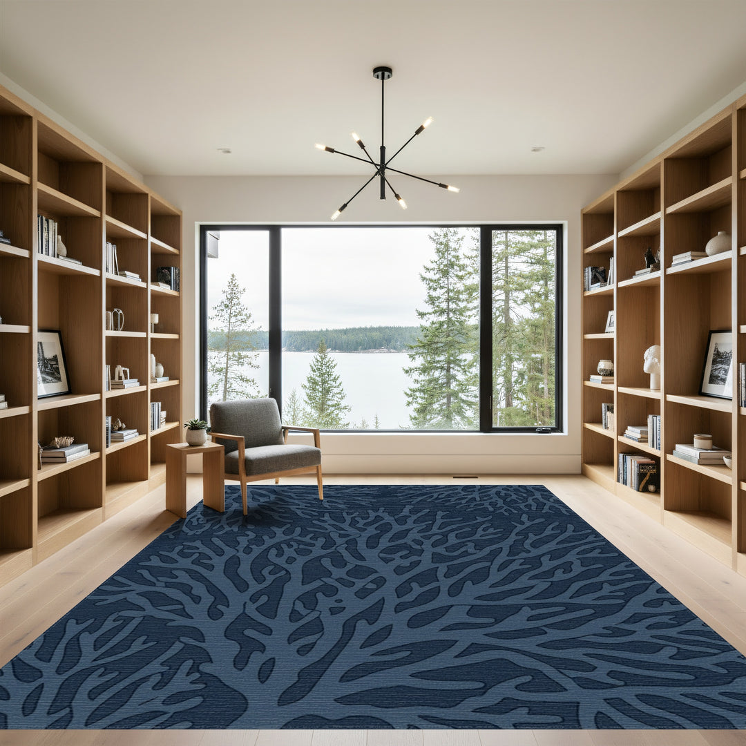 Deep Blue Coral Branch Medley Rug