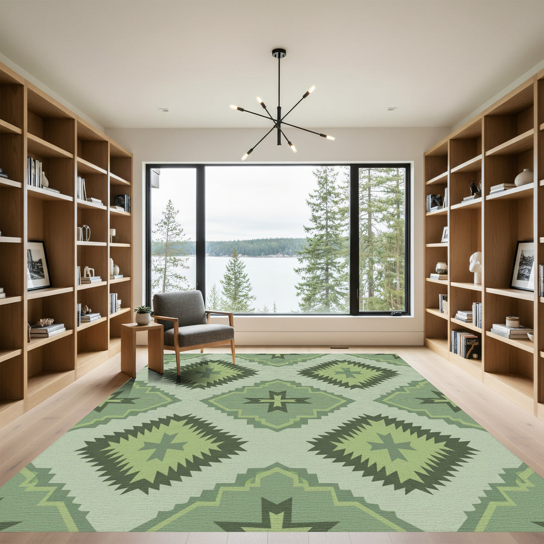 Sage Green Diamond Tribal Rug