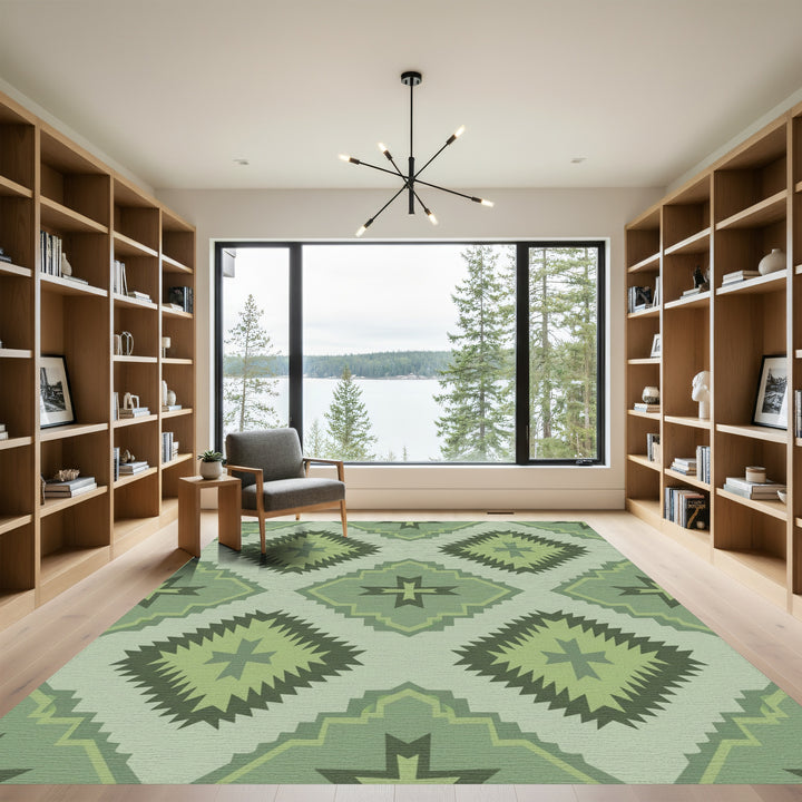 Sage Green Diamond Tribal Rug