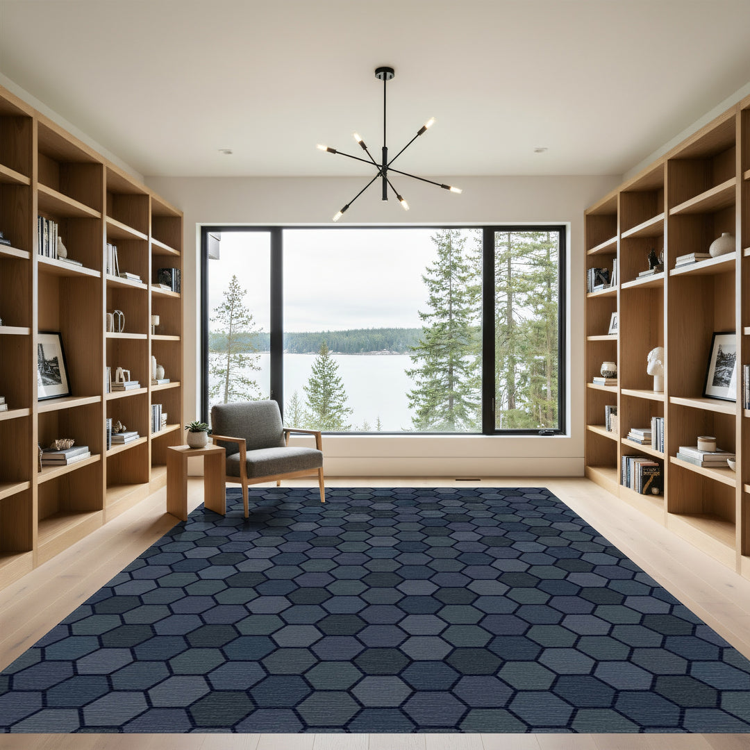 Deep Blue Hexagon Tessellation Rug