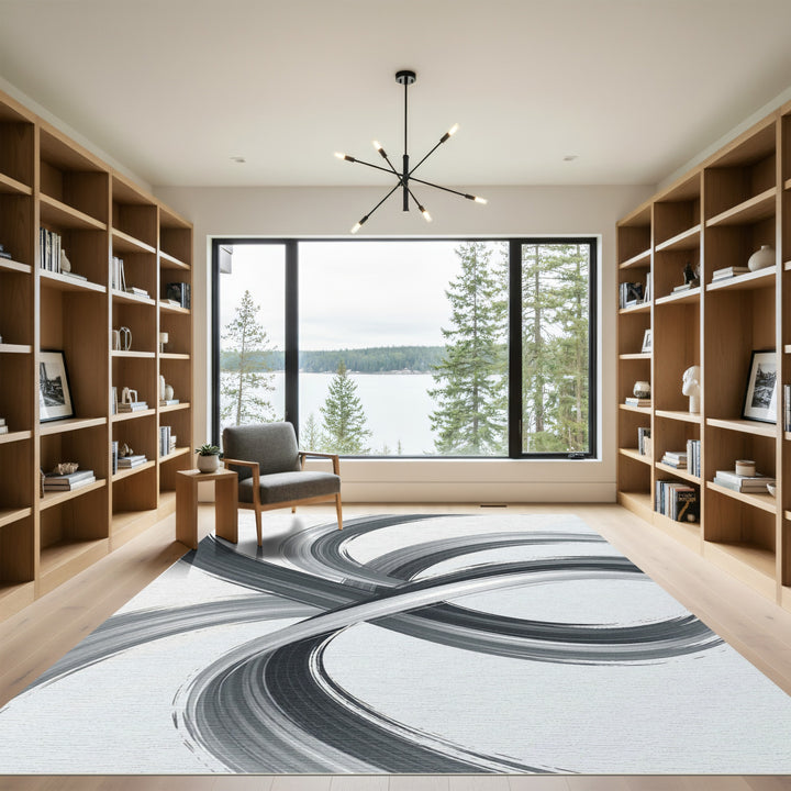 Abstract Gray Swirl Brushstroke Rug