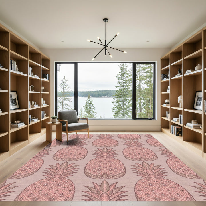 Rose Pink Pineapple Tiling Rococo Rug