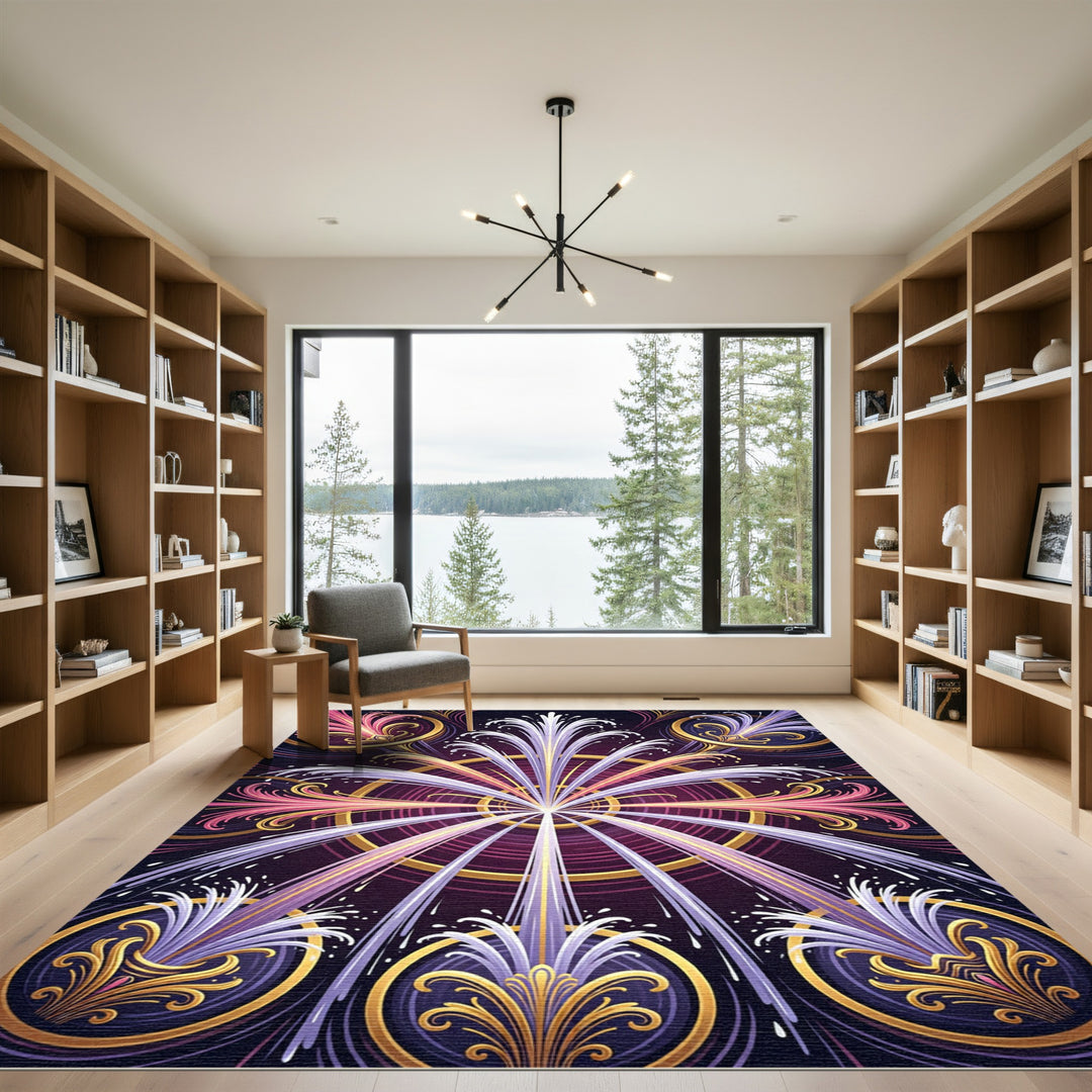 Fountain Art Deco Purple Gold Rug