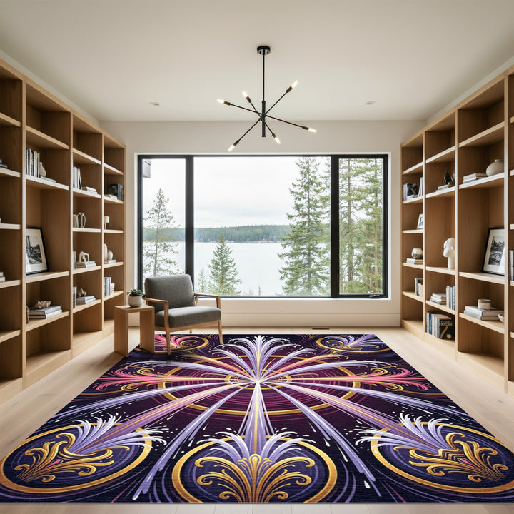 Fountain Art Deco Purple Gold Rug