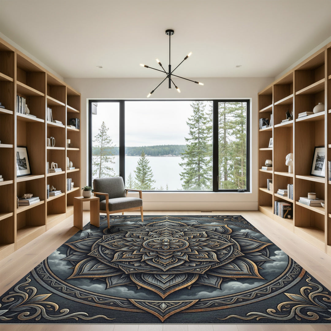 Gold And Gray Mandala Rug