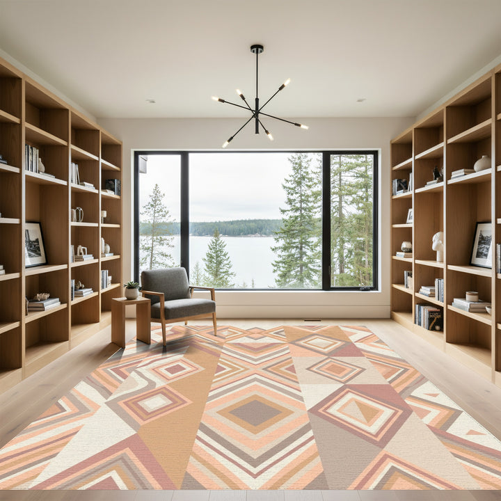 Soft Earthy Tone Geometric Diamond Rug