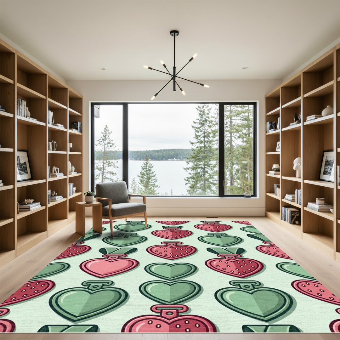Heart Medals Green Pink Seamless Artwork Rug