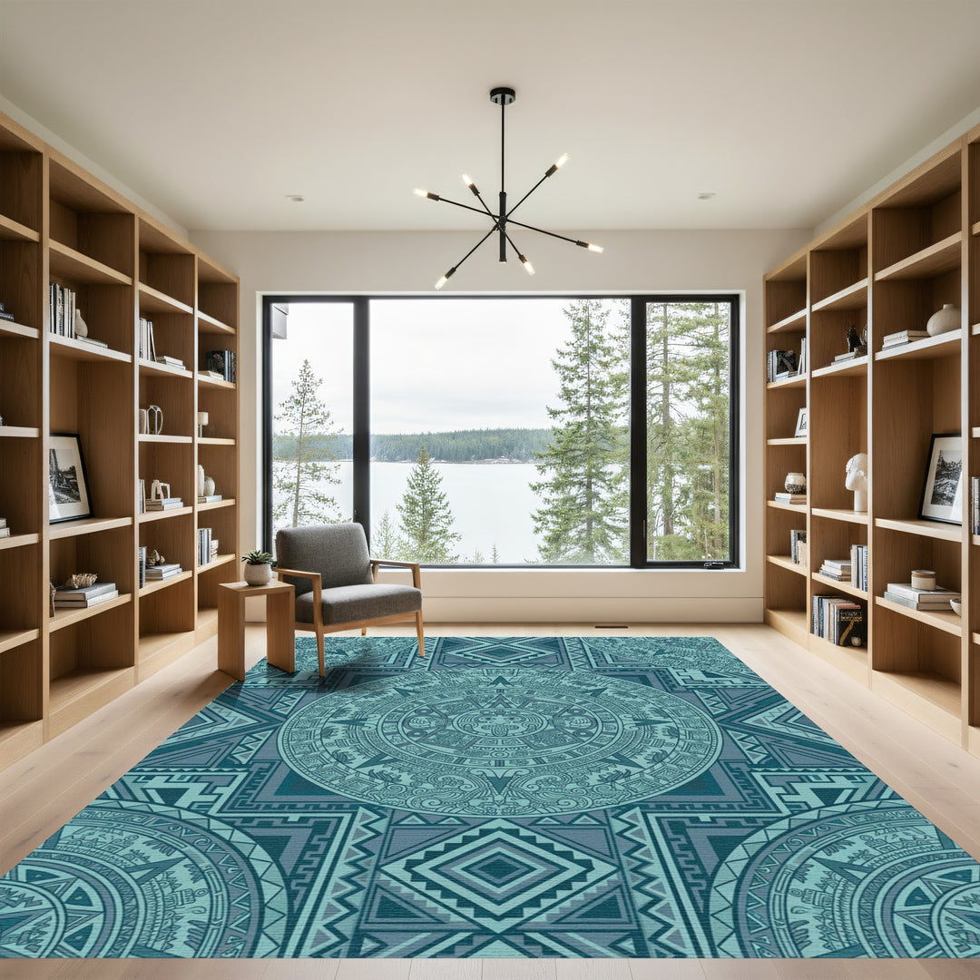 Teal Sun Stone Geometric Medallion Rug