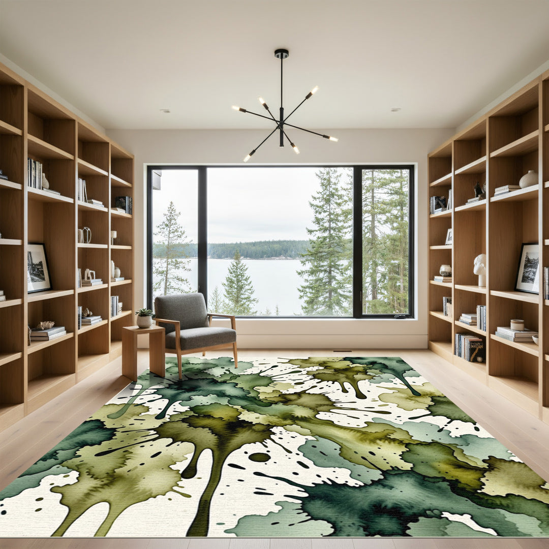 Abstract Green Splatter Watercolor Rug
