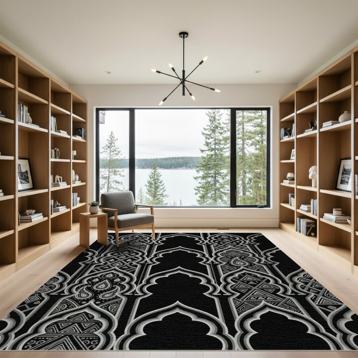 Silver Arches Paisley Geometric Lattice Rug