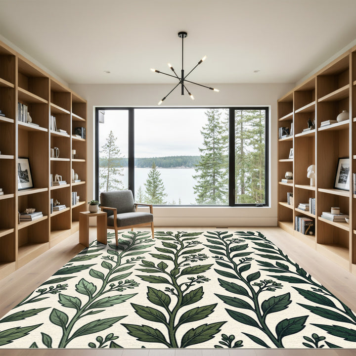 Green Botanical Vine Branch Rug