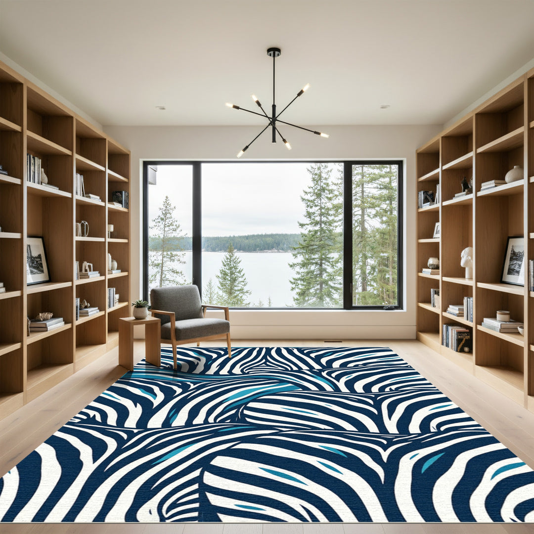 Navy Blue White Zebra Stripes Rug