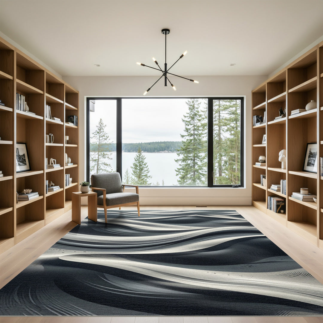 Striking Monochrome Dune Waves Rug