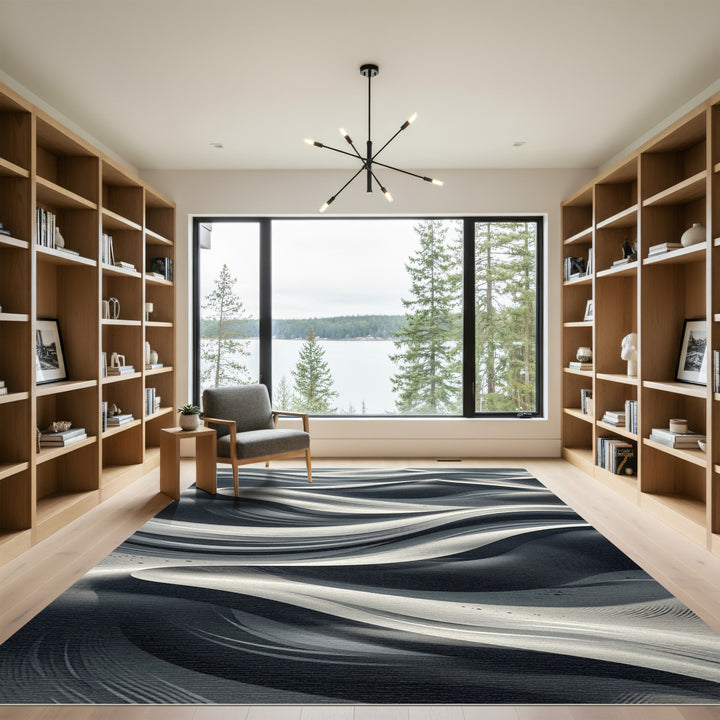 Striking Monochrome Dune Waves Rug