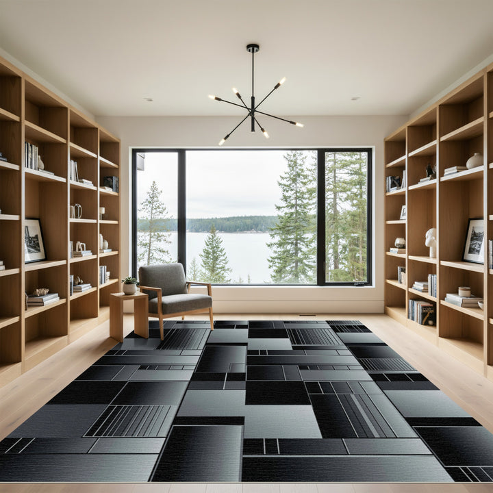 Black Gray Geometric Composition Rug