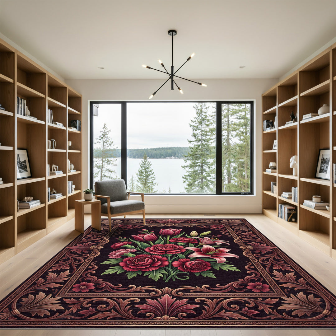 Baroque Crimson Floral Bouquet Rug
