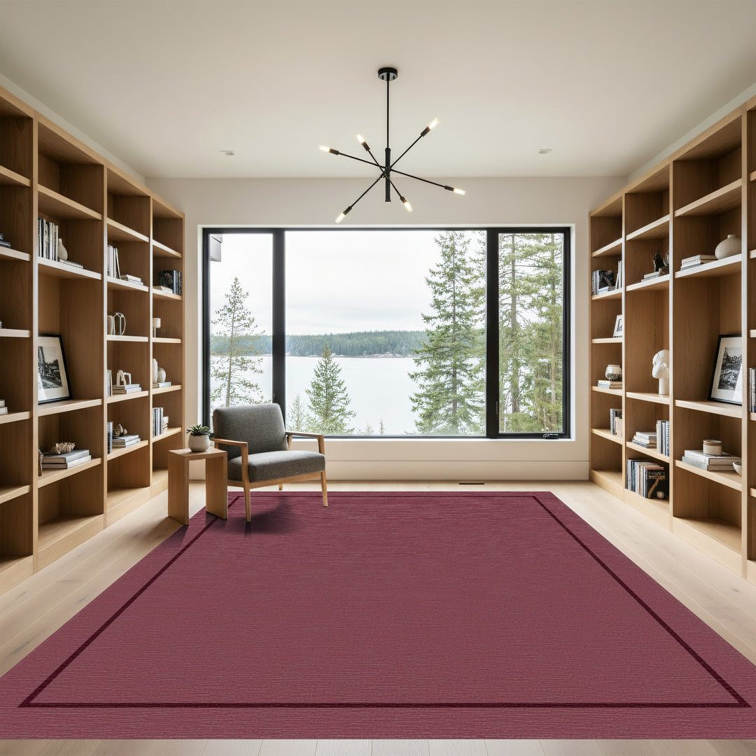 Rich Burgundy Bordered Square Rug