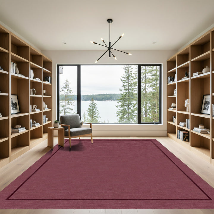 Rich Burgundy Bordered Square Rug
