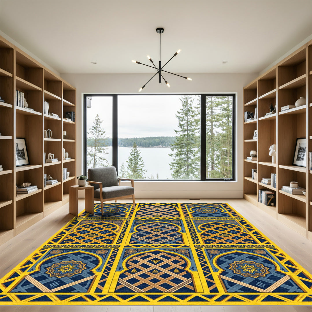 Azure Geometric Arches Rug