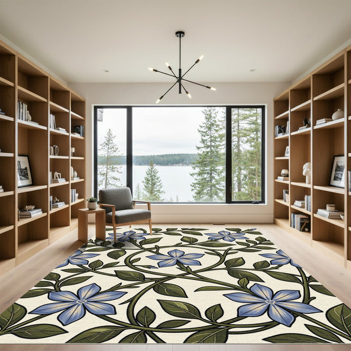 Blue Periwinkle Vine Botanical Rug