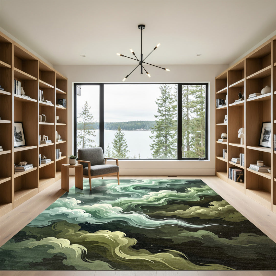 Emerald Green Swirls Vapor Rug