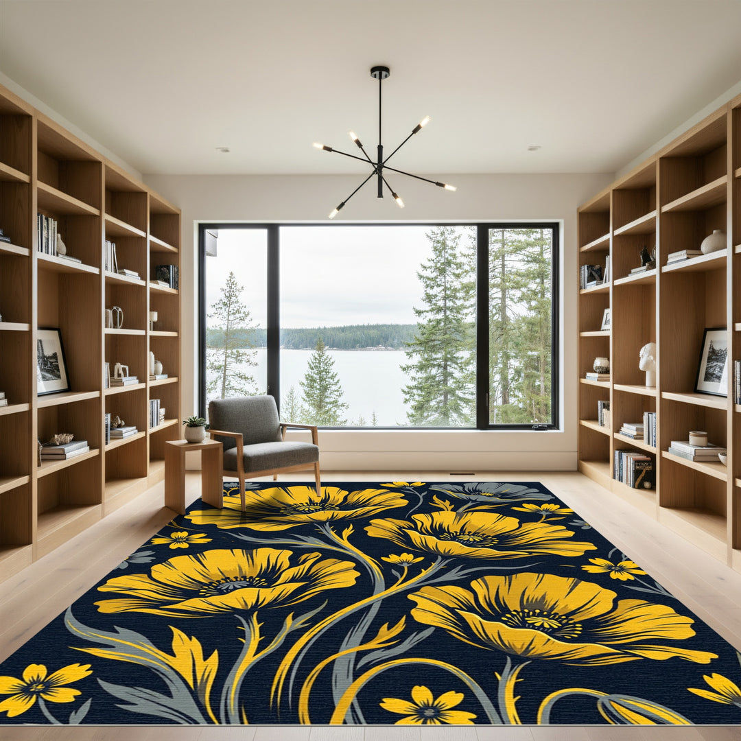 Golden Poppy Floral Meadow Rug