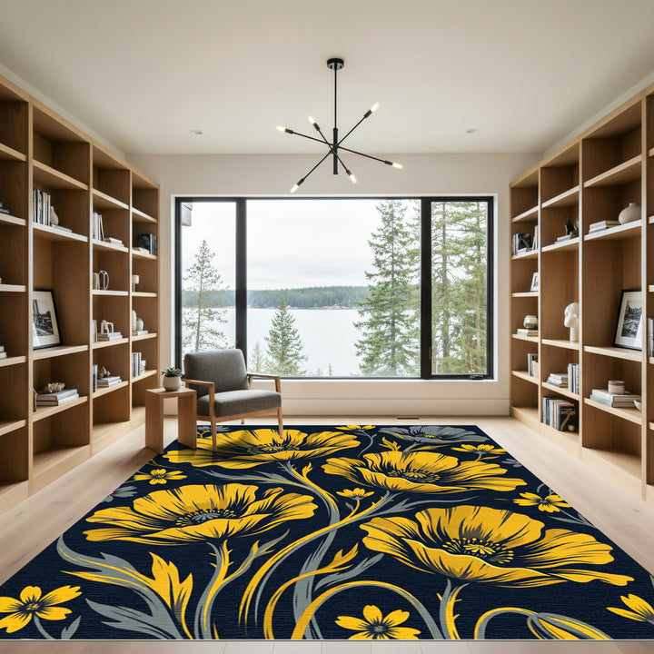 Golden Poppy Floral Meadow Rug