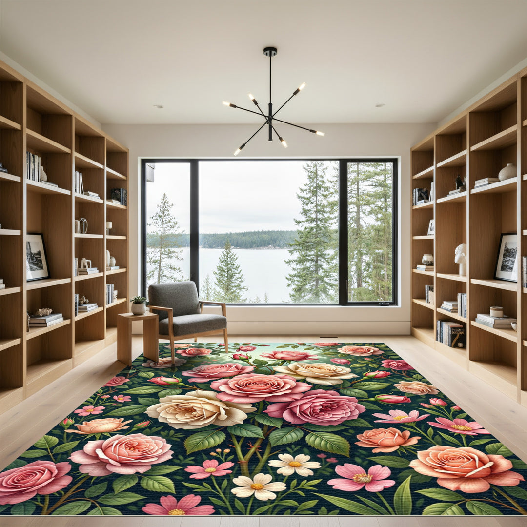 Romantic Pink Peach Rose Garden Rug