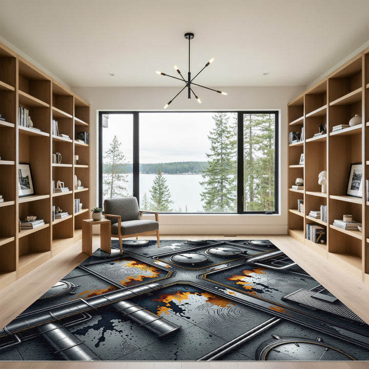 Industrial Pipework Copper Splatter Rug