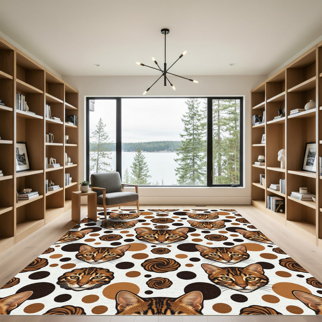 Brown Bengal Cat Face And Swirls Rug