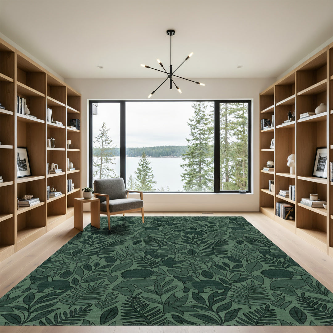 Forest Woodland Creatures Green Landscape Rug