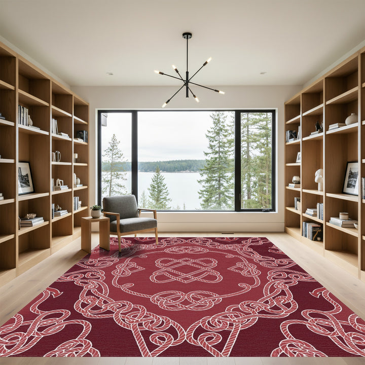 Crimson Nautical Rope Mandala Rug