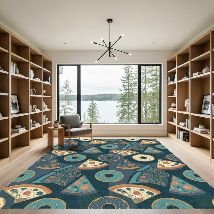 Whimsical Pizza and Donuts Navy Rug