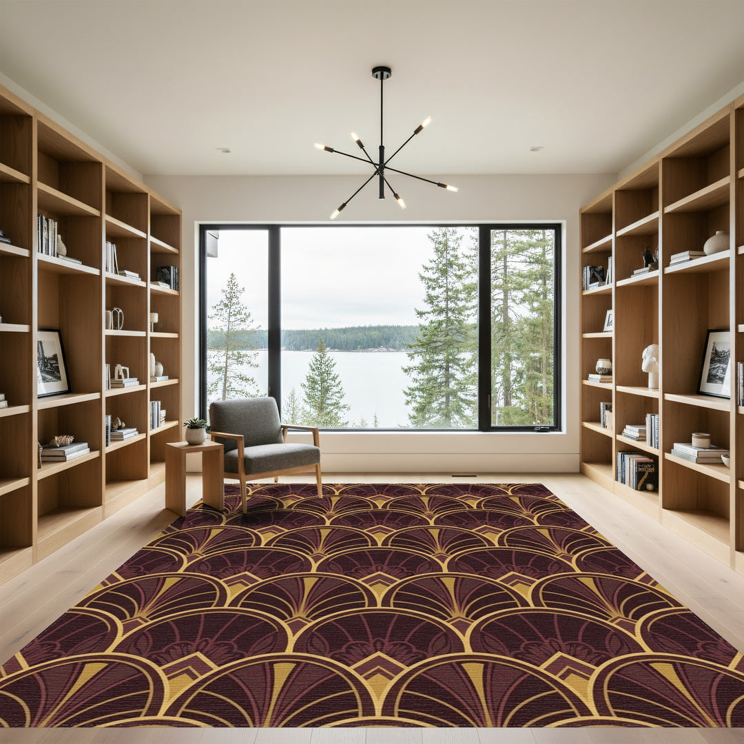 Crimson Gold Art Deco Fan Rug