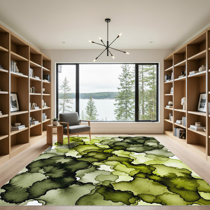 Abstract Green Ink Cloud Rug