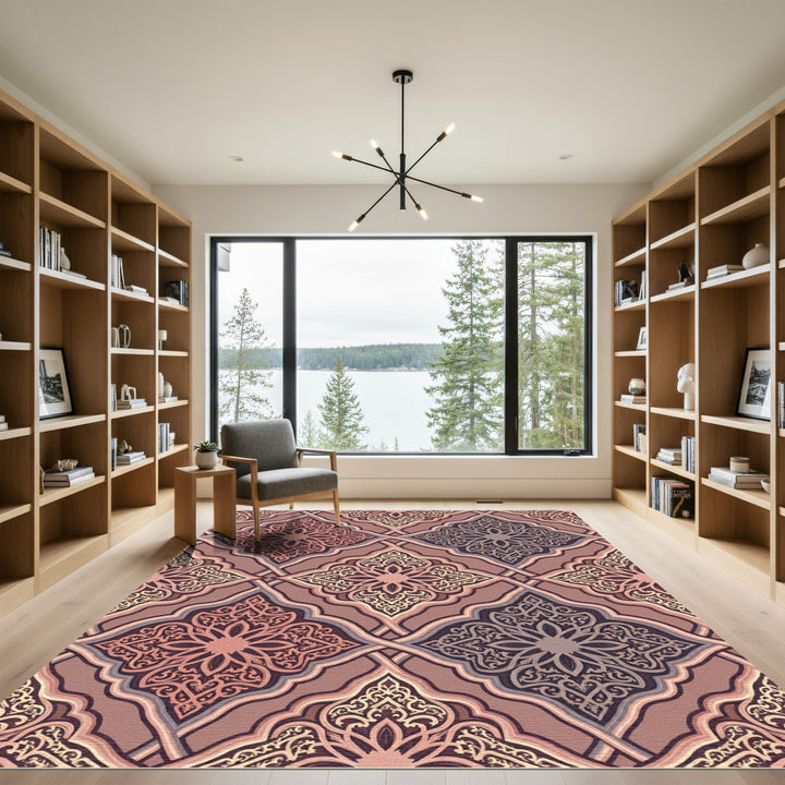 Rose Crimson Interlocking Filigree Medallions Rug