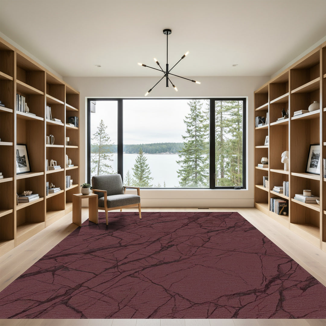 Deep Red Veined Stone Texture Rug