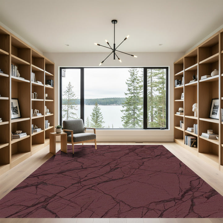 Deep Red Veined Stone Texture Rug