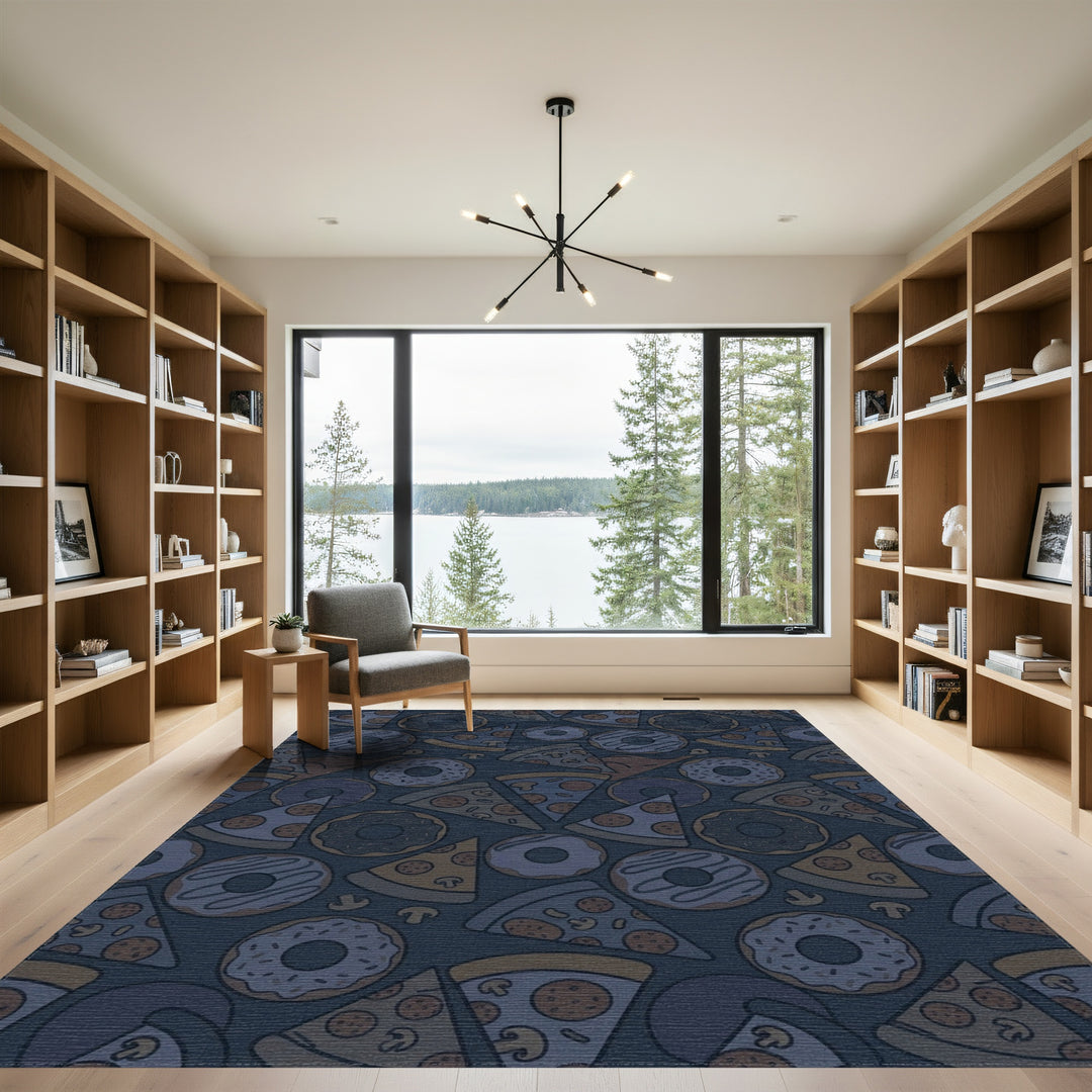 Navy Blue Pizza Donut Collage Rug