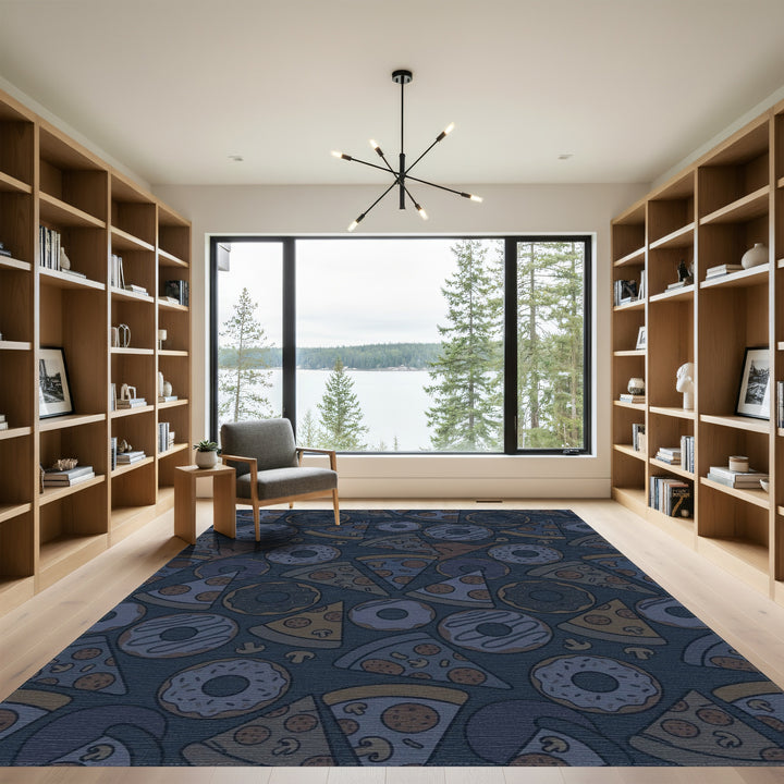 Navy Blue Pizza Donut Collage Rug