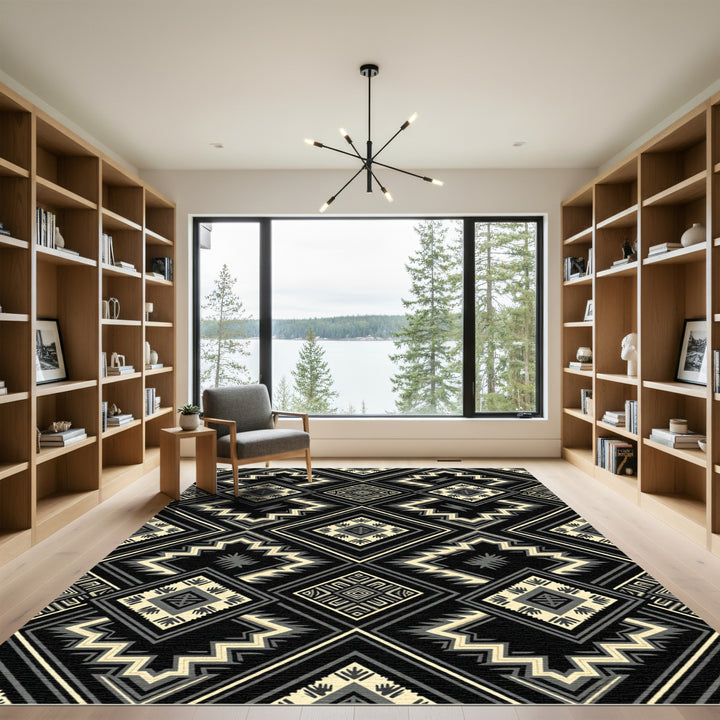 Black Geometric Diamond Ethnic Medallion Rug