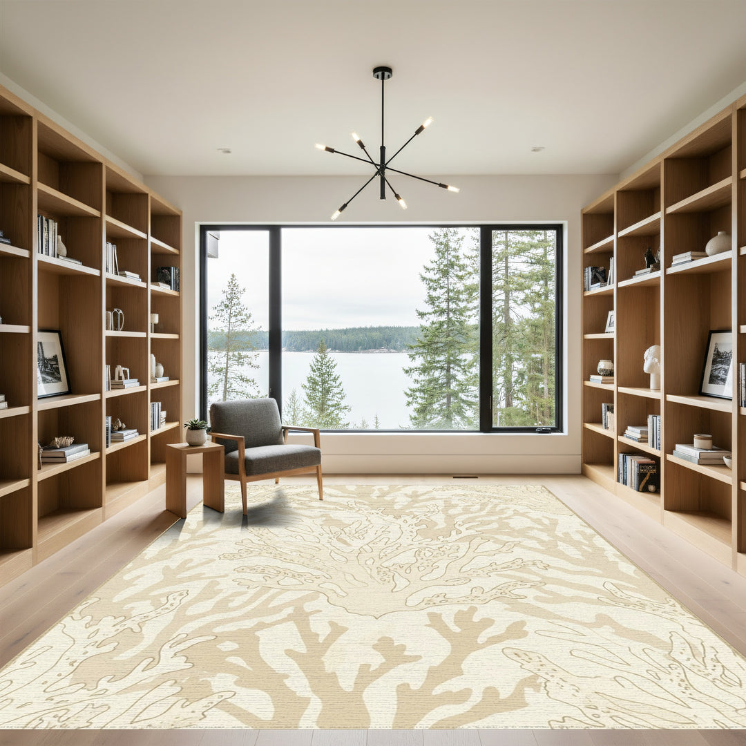 Cream Coral Reef Botanical Scene Rug