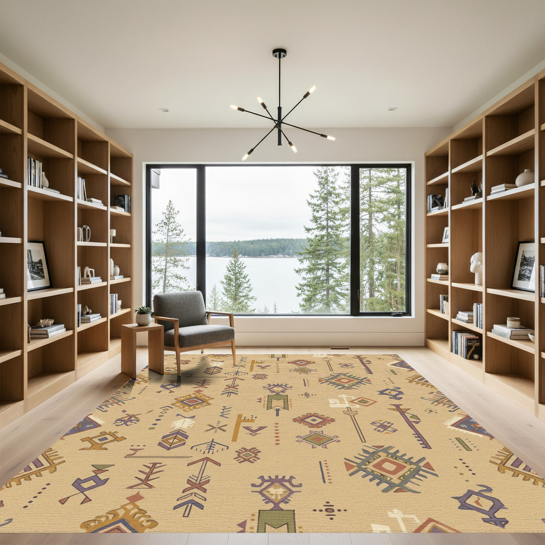 Earthy Geometric Tribal Symbol Rug