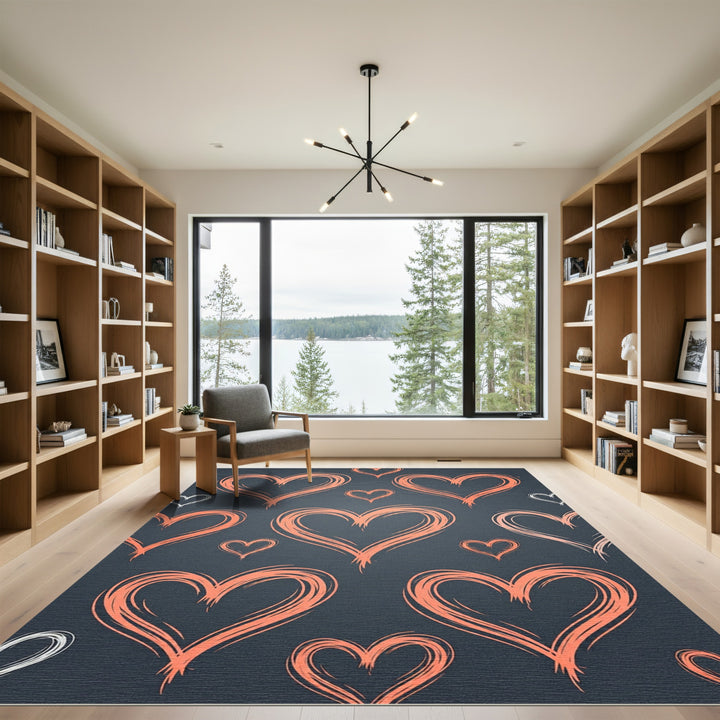 Coral Heart Scribble Love Rug