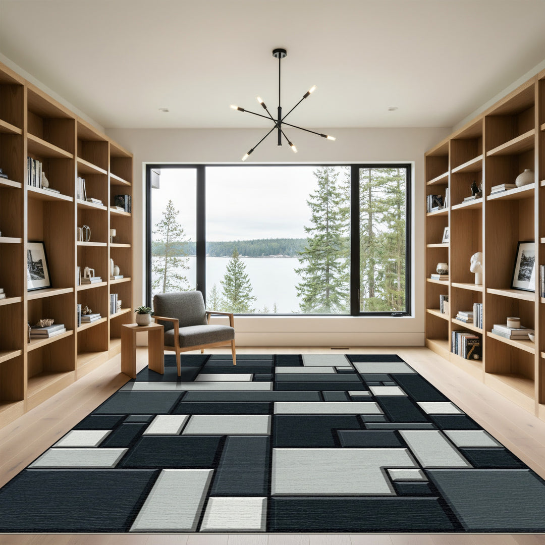 Dark Geometric Block Rug