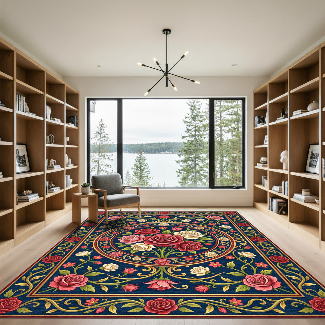 Crimson Blush Rose Garden Medallion Rug