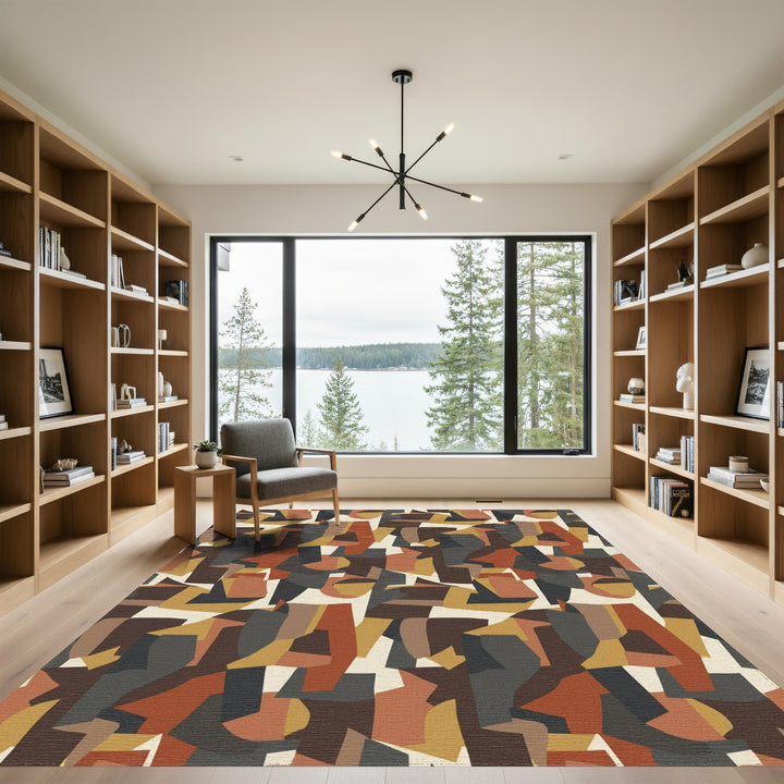 Earthy Ochre Abstract Collage Rug