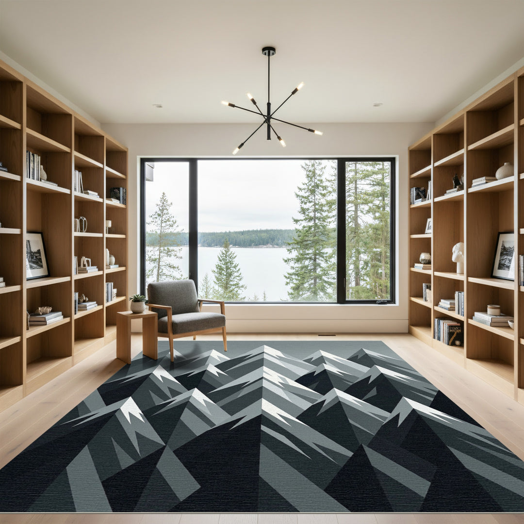 Geometric Mountains Black Gray Rug